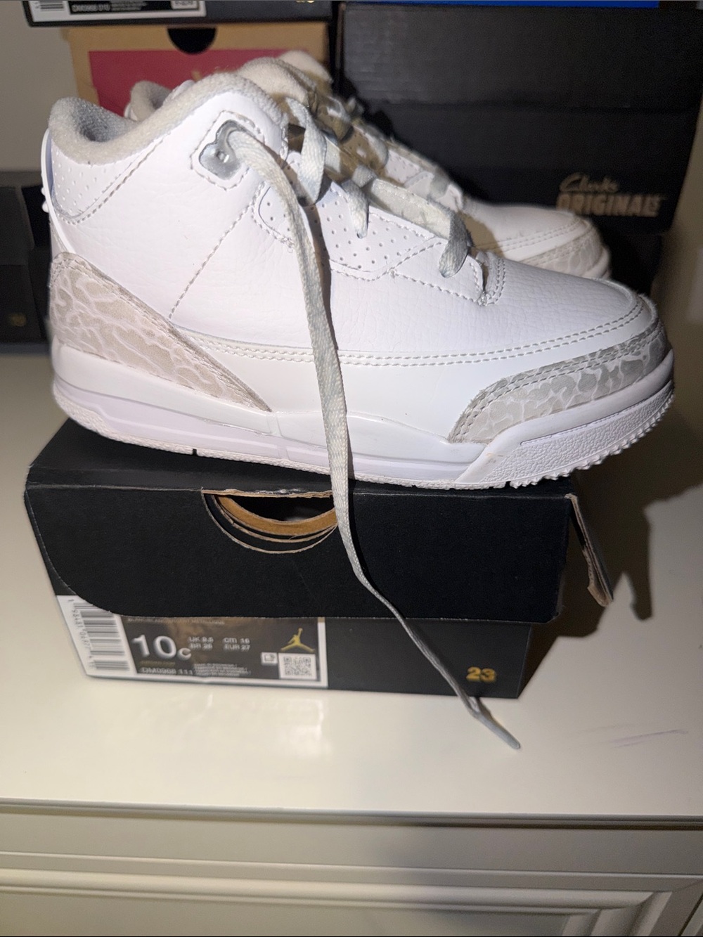 Jordan 3 Retro Kids White and Light Gray High-Top Sneakers